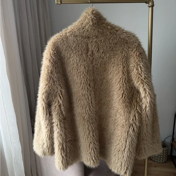 Stand-Up Collar Faux Fur Coat, H&M, Dark Beige, M - Picture 10 of 12